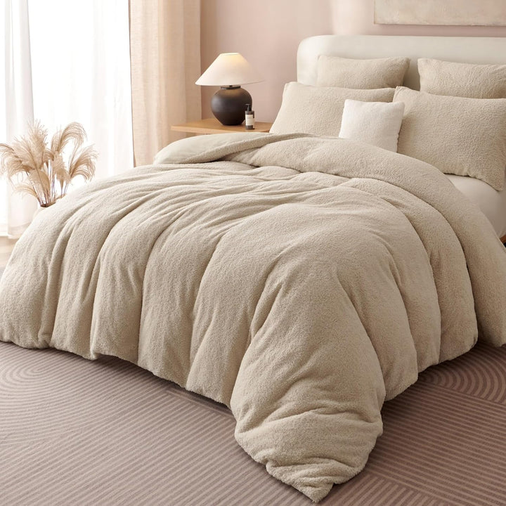 Freyamy Plüsch Bettwäsche 135x200cm 2teilig Beige Nicky Teddy Fleece Deckenbezug Flanell Cashmere To