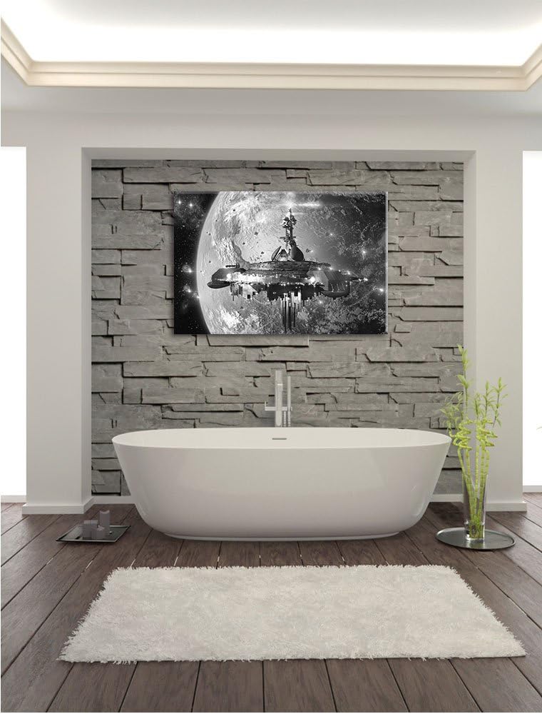 Pixxprint Raumschiff vor der Erde als Leinwandbild/Grösse: 100x70 cm/Wandbild/Kunstdruck/fertig besp