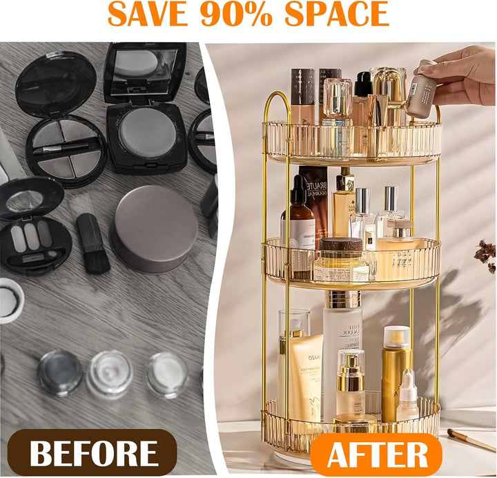 360° Drehbar Kosmetik Organizer, 3 Ebenen Make Up Schmink Organizer, Beauty Kosmetik Aufbewahrung Or