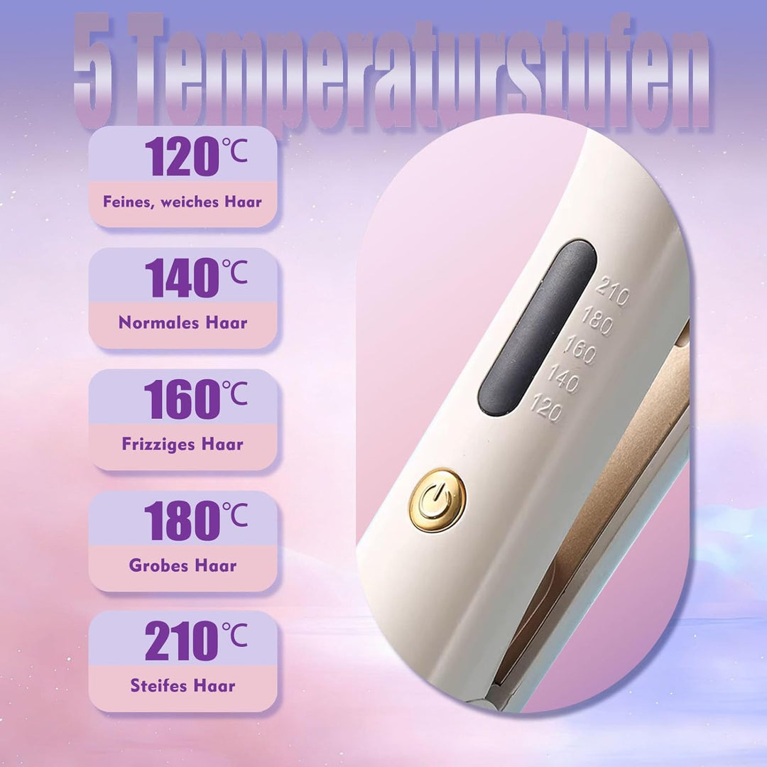 Kabelloses Glätteisen 2-in-1 mit Powerbank-Funktion, 5000mAh Akku, 30S Sekunden Schnellaufheizung, 1