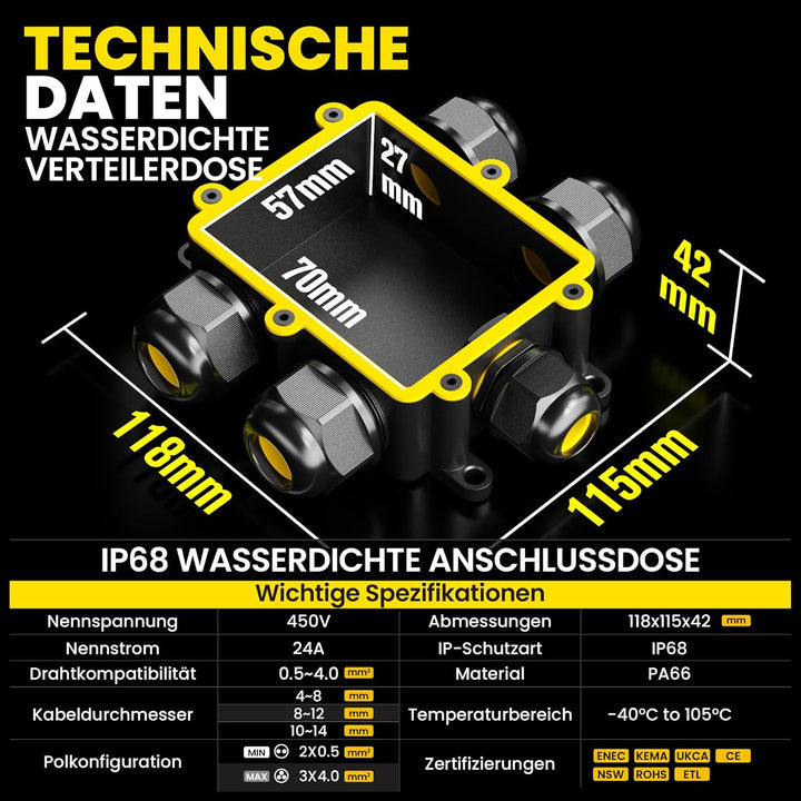 PEBA® Abzweigdose IP68, Erdkabel Klemmdose Verbindungsdose, 5 Wege Junction Box, Klemmkasten, Wasser