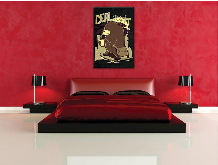 Dark Deal with it black Bild auf Leinwand, XXL riesige Bilder fertig gerahmt mit Keilrahmen, Kunstdr