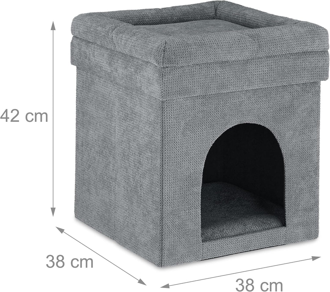 Relaxdays Katzenhöhle Hocker, Versteck für Katzen & kleine Hunde, Faltbarer Sitzhocker, HxBxT: 42 x