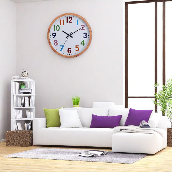 NUOVO Imitationsholzmaserung Rahmen Design Wanduhr mit arabischen farbigen Zahlen, einfach und leich