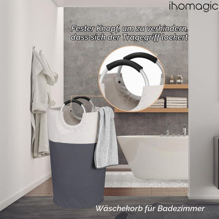 Wäschekorb 95L Faltbar Wäschesammler Wäschetonne Stoff Wäschebox mit Griff, Gross Wäschesortierer Au