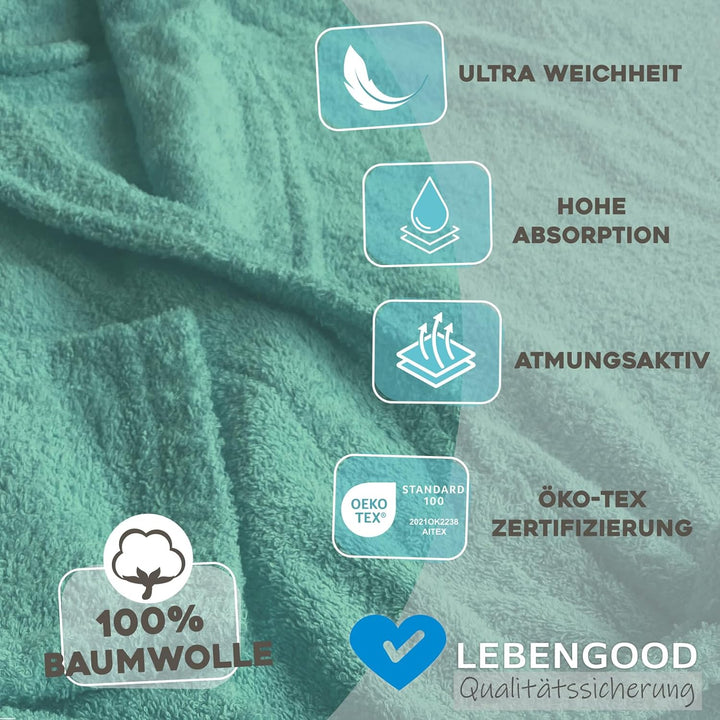 LEBENGOOD Bademantel für Damen, Herren, Unisex, Frottee 100% Baumwolle, Weicher Morgenmantel Dusche,