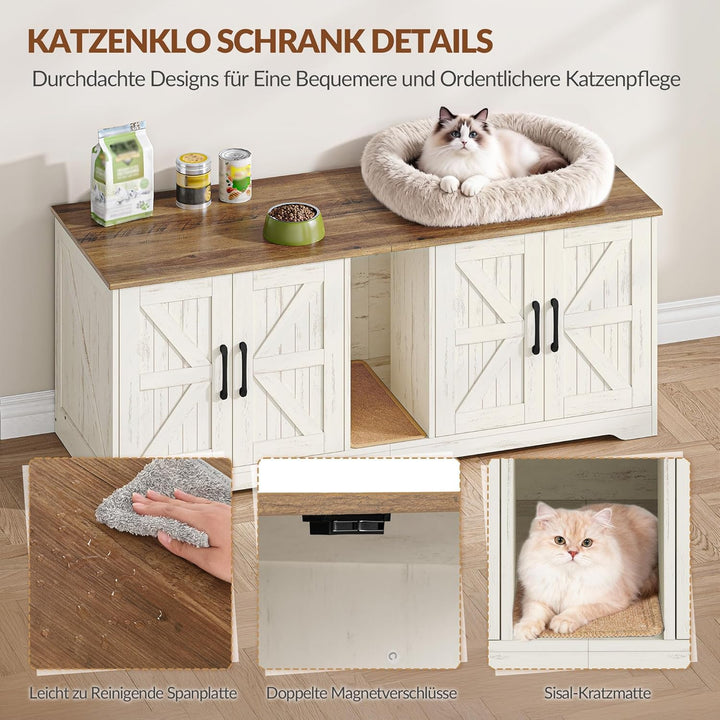 Katzenklo Schrank für 2 Katzen, Katzenklo Versteckt Schrank Möbel, Katzenhaus Holz Beistelltisch mit