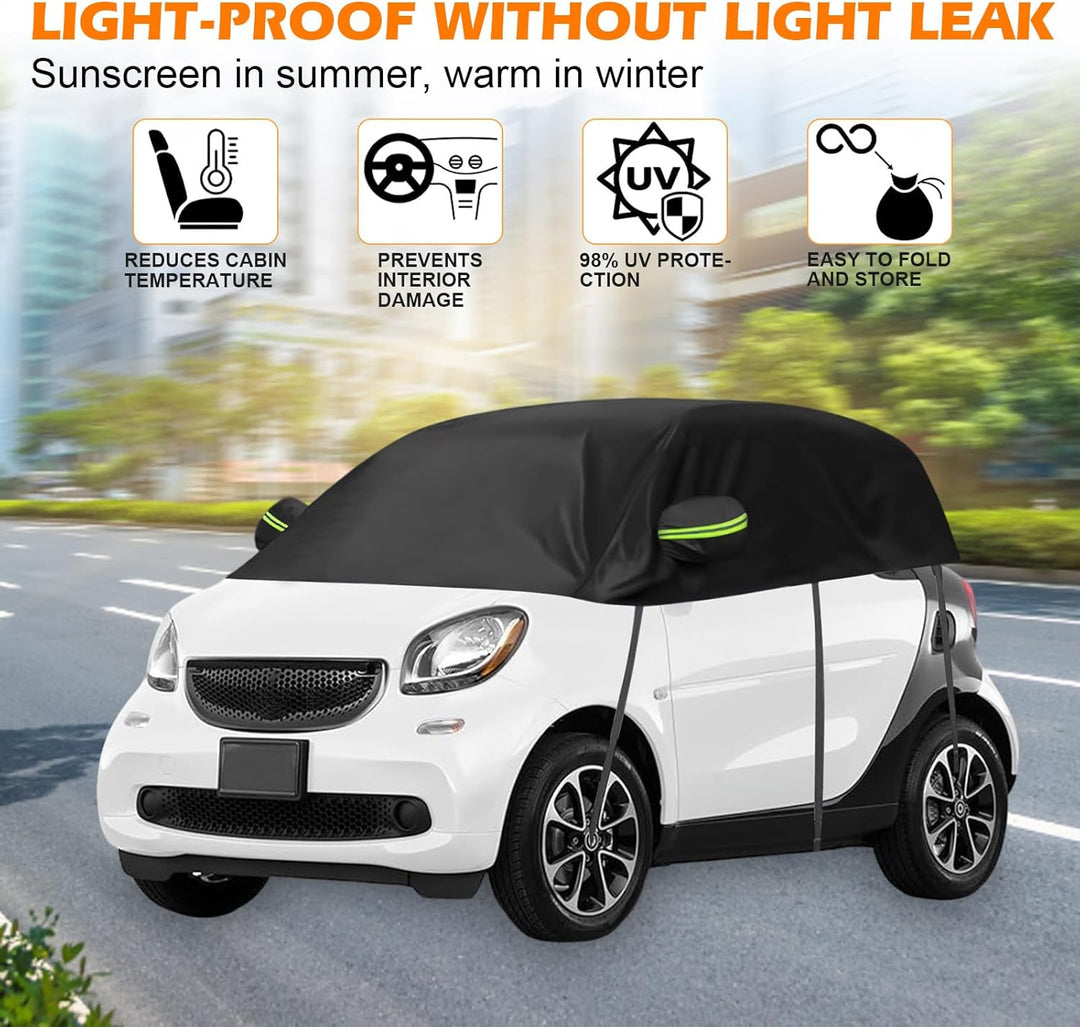 Halbgarage Autoabdeckung Wasserdicht Passend für Smart Fortwo 2006-2025, 300D Atmungsaktiv Autoplane