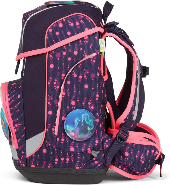 ergobag cubo Set ergonomischer Schulrucksack, Set 5-teilig Einheitsgrösse Bärmuda Viereck - Lila