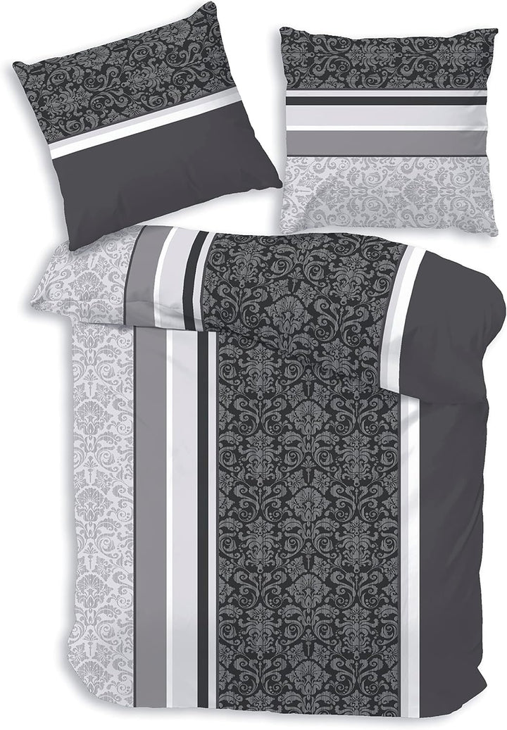 LINKHOFF Biber Bettwäsche 135x200 Baumwolle 2tlg - Bettwäsche-Set in Grau Anthrazit Paisley Muster -