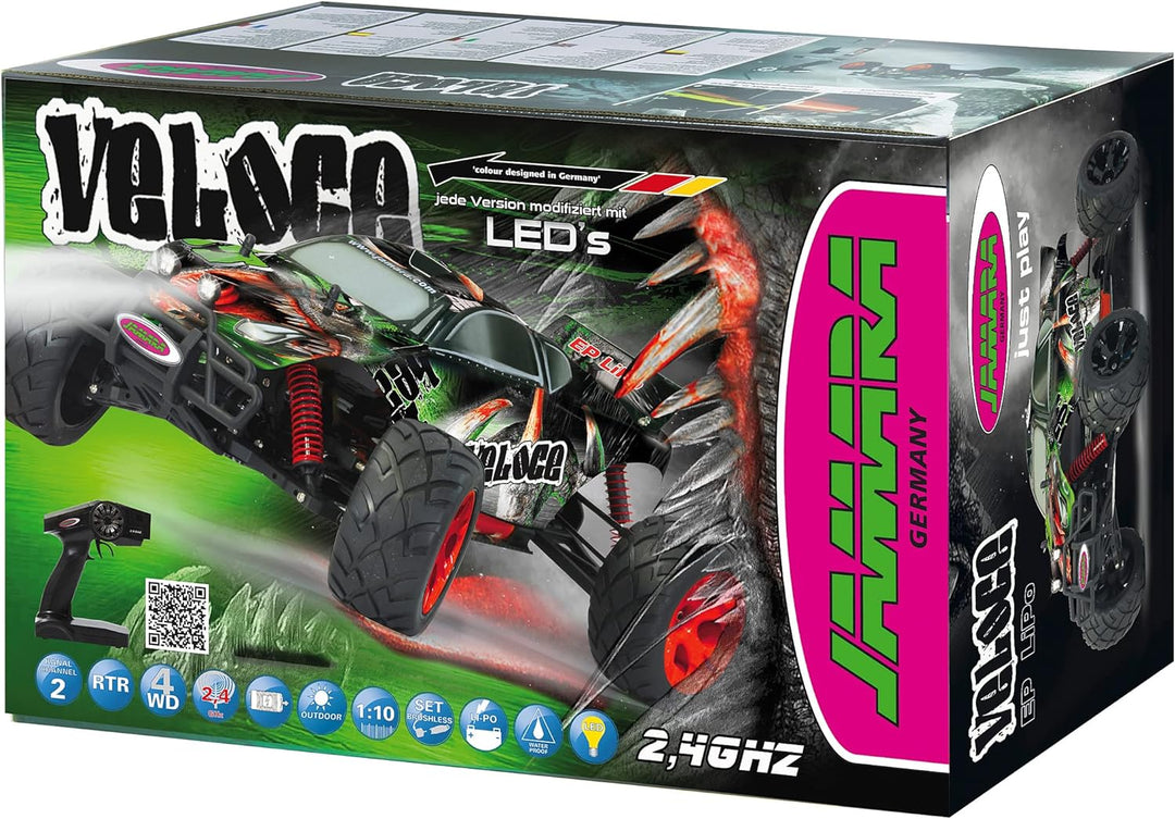 JAMARA Veloce Monstertruck 1:10 4WD Lipo 2,4G LED - Allrad, Elektroantrieb, Akku, 40Kmh, Aluchassis,