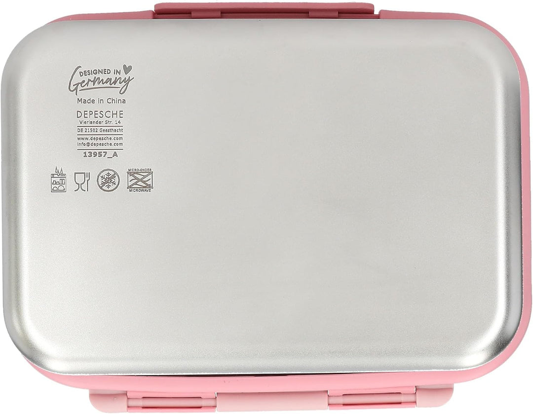 Depesche 13957 TOPModel - Brotdose aus Edelstahl, in Rosa, mit Model Motiv, Hund und Katze, Lunchbox
