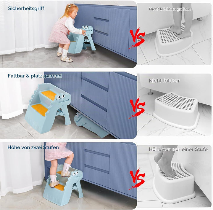 Tritthocker Kinder, Hocker Kinder Klappbar Tritthocker 2 Stufen, Rutschfester Hocker Kinder Bad Anti