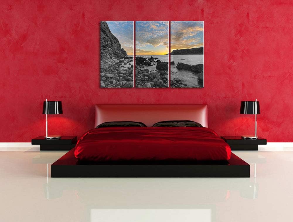Pixxprint Ruhiger Felsstrand als Leinwandbild | Grösse: 3 Teilig (120x80) | Wandbild| Kunstdruck | f