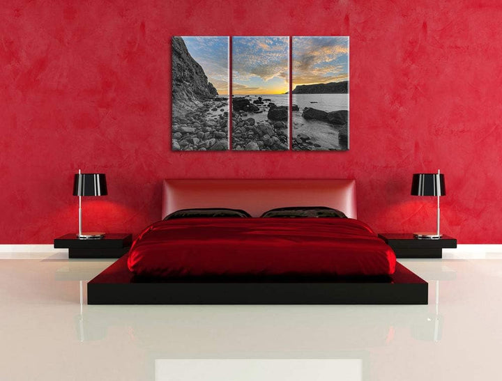 Pixxprint Ruhiger Felsstrand als Leinwandbild | Grösse: 3 Teilig (120x80) | Wandbild| Kunstdruck | f