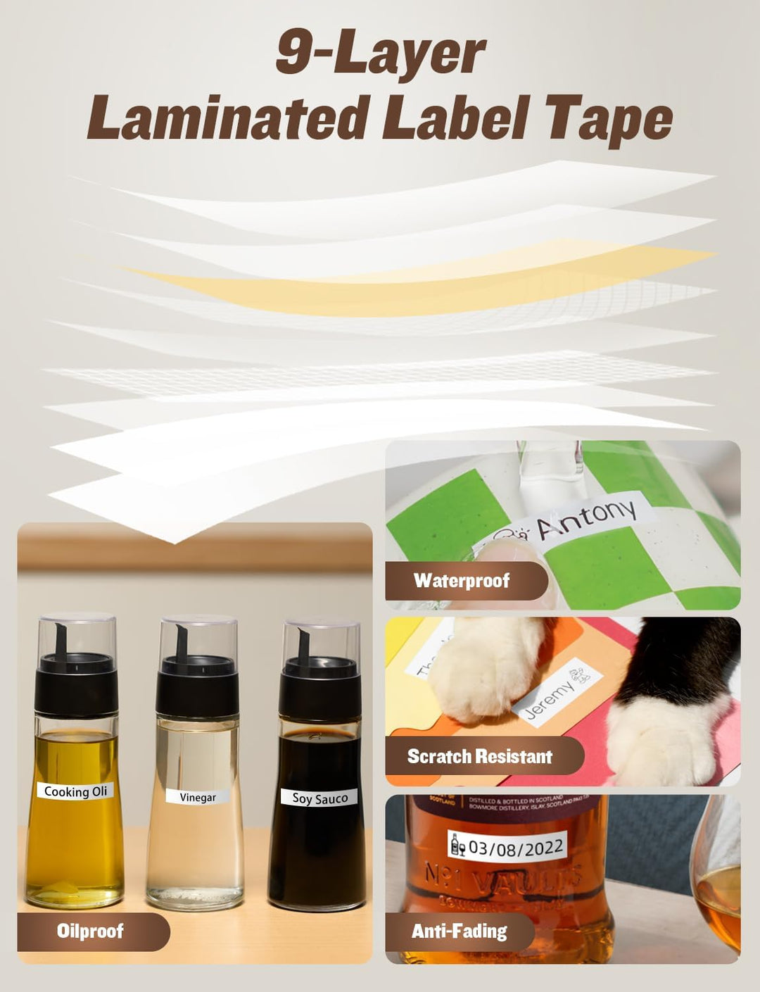Makeid L1-C Etikettierband Nachfüllpackungen, 16mm x 4m Kontinuierliche Etiketten, 3 Rollen, Thermol