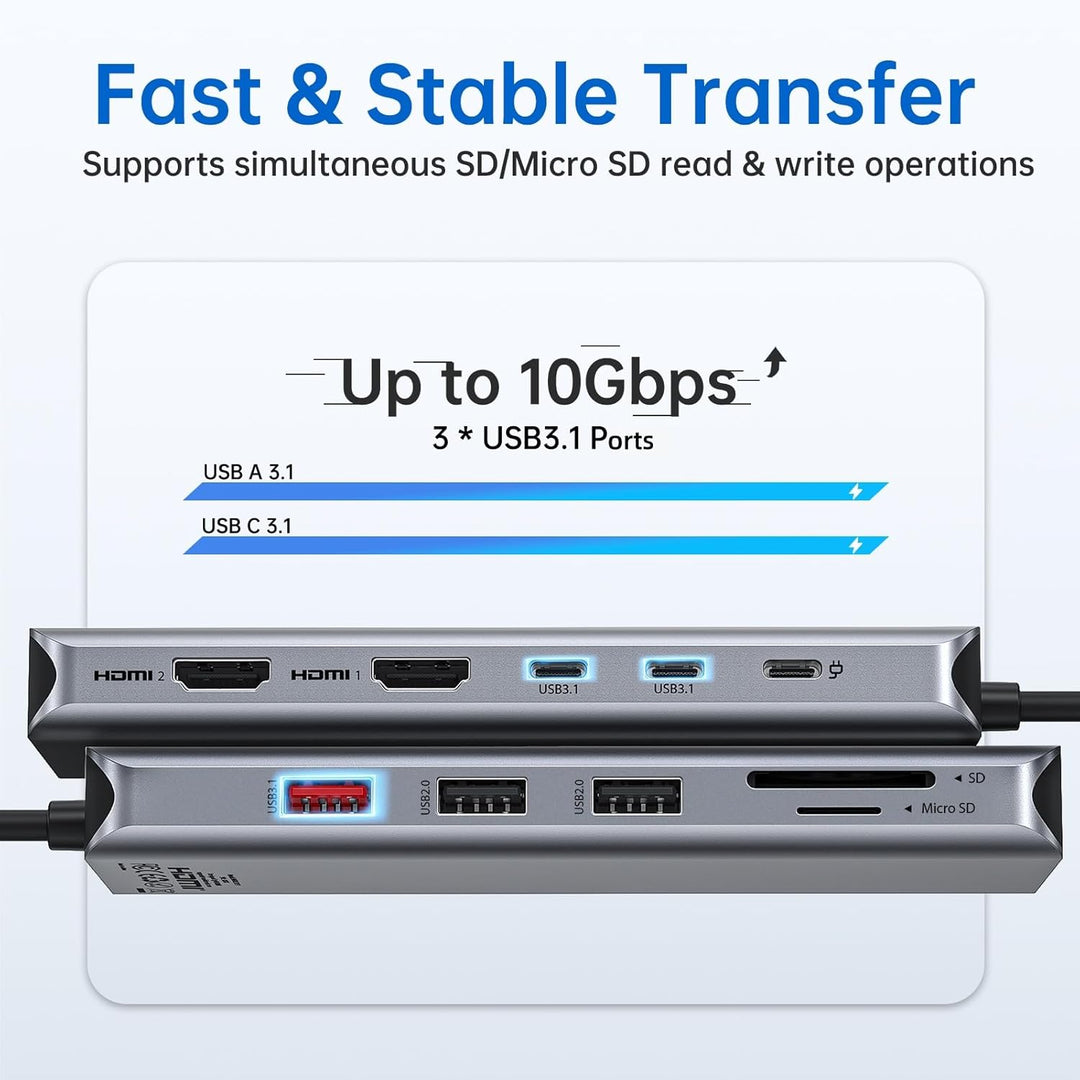 Docking Station USB C Triple Display Dockingstation Dual HDMI Displayport, USB C Hub 2 Monitor Displ
