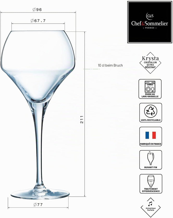 Chef & Sommelier Kollektion Open Up – 6 Weingläser 37 cl aus Kristall, rund, modern und elegant, ver
