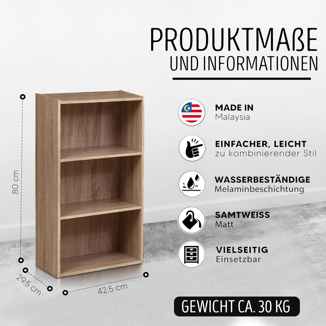 habeig Tube Bücherregal Standregal 3 Fächer Belastung Regalboden 30kg Standregal (80 x 42,5 x 29,5 c