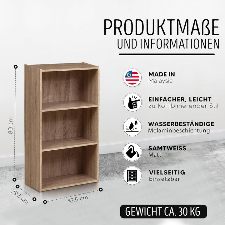 habeig Tube Bücherregal Standregal 3 Fächer Belastung Regalboden 30kg Standregal (80 x 42,5 x 29,5 c