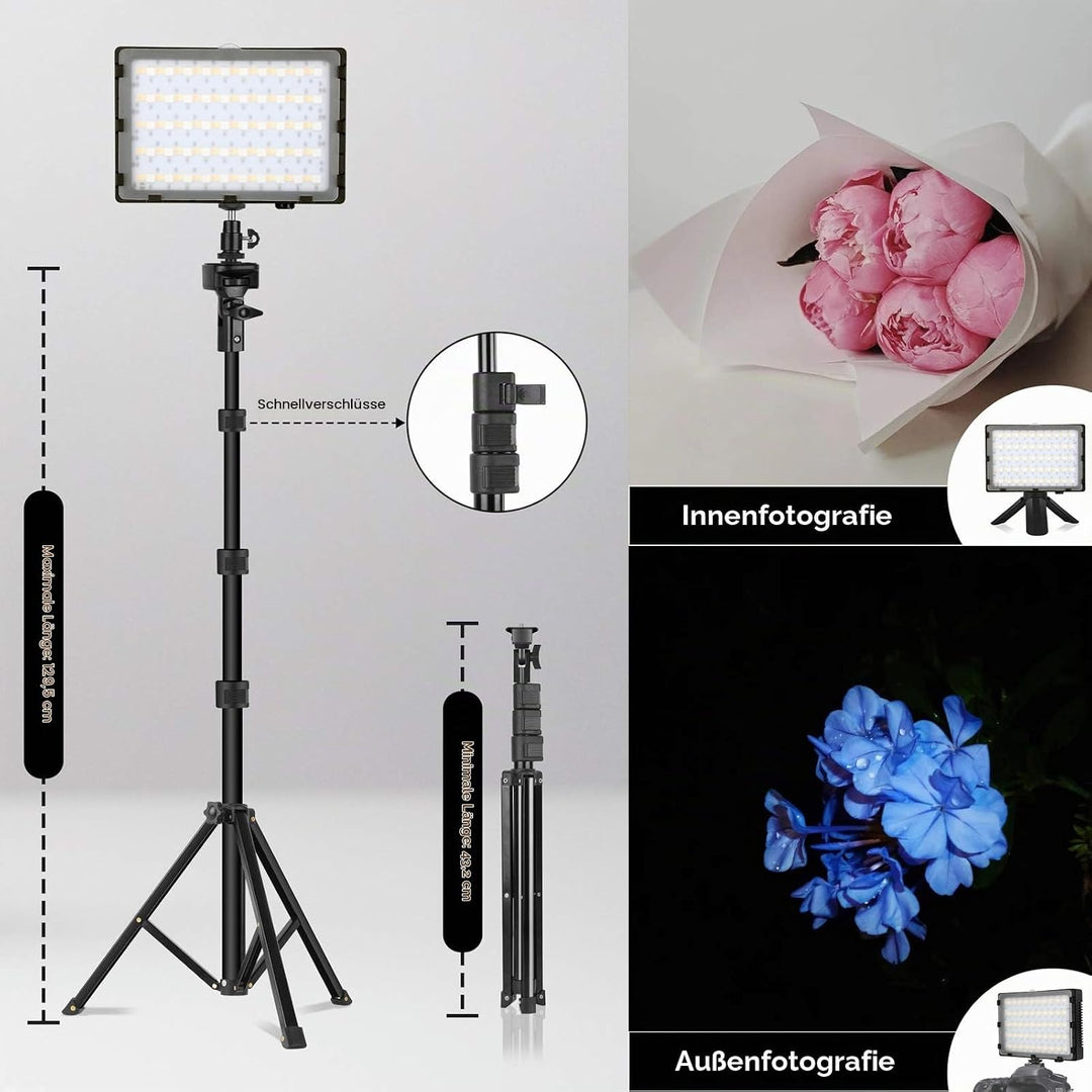 EMART 2-Pack Video Licht RGB, Dimmbare 5500K Videoleuchte LED USB mit Verstellbarem Stativ, Foto Lic