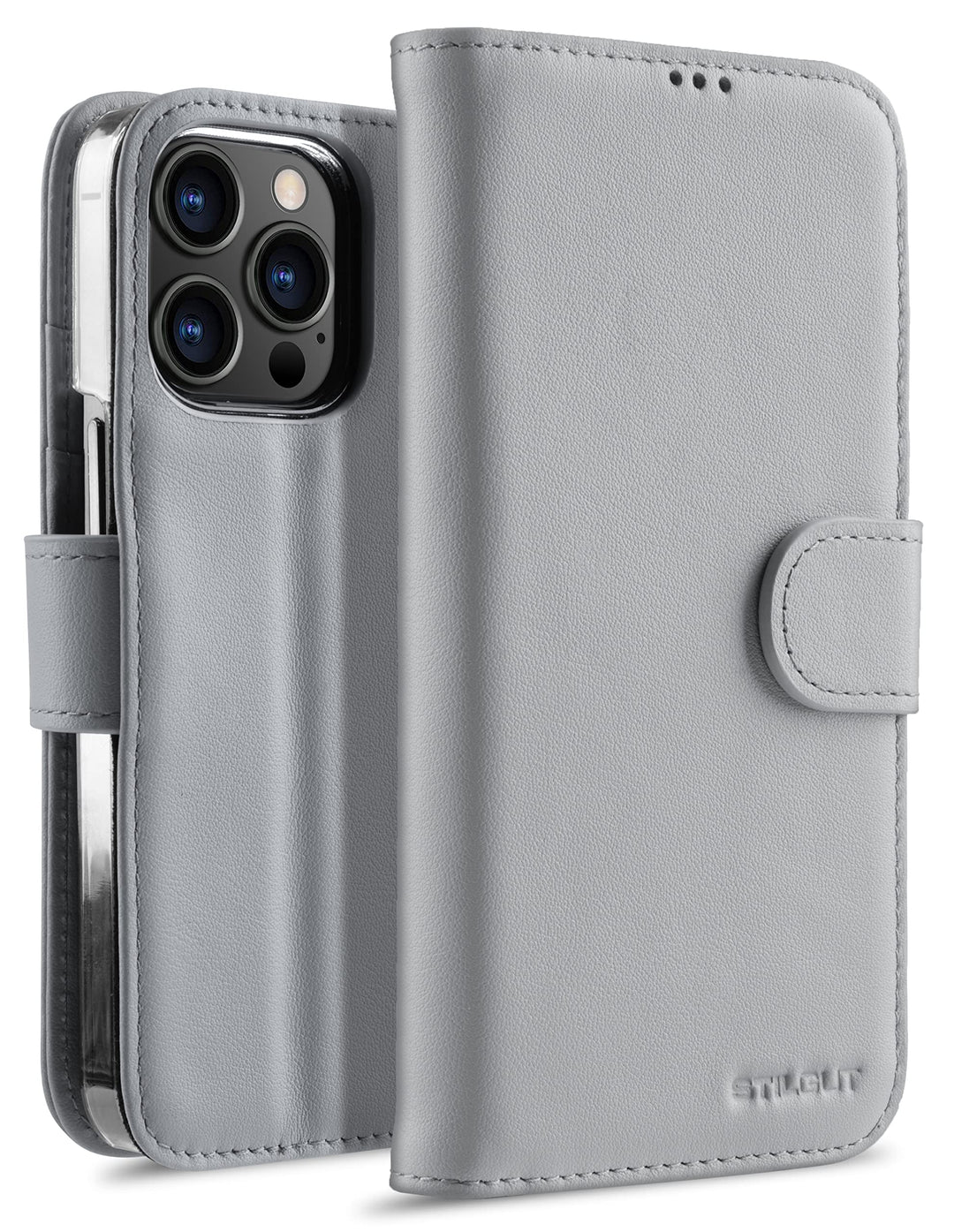 STILGUT Talis kompatibel mit iPhone 13 Pro Max (6.7“) Hülle mit Kartenfach aus Leder, Flip Cover, Wa