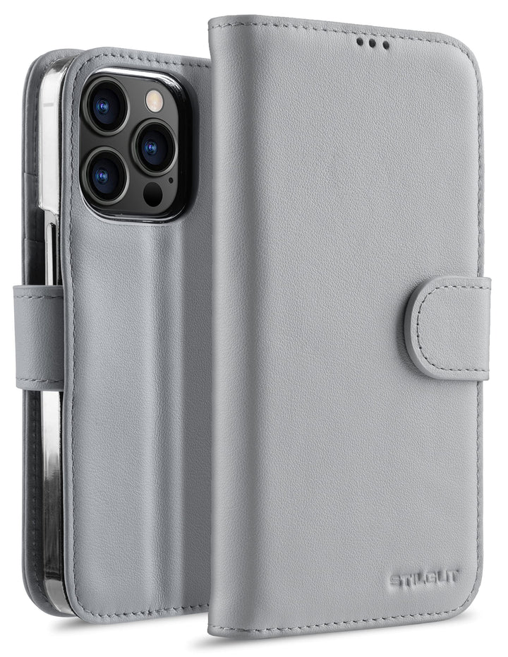 STILGUT Talis kompatibel mit iPhone 13 Pro Max (6.7“) Hülle mit Kartenfach aus Leder, Flip Cover, Wa