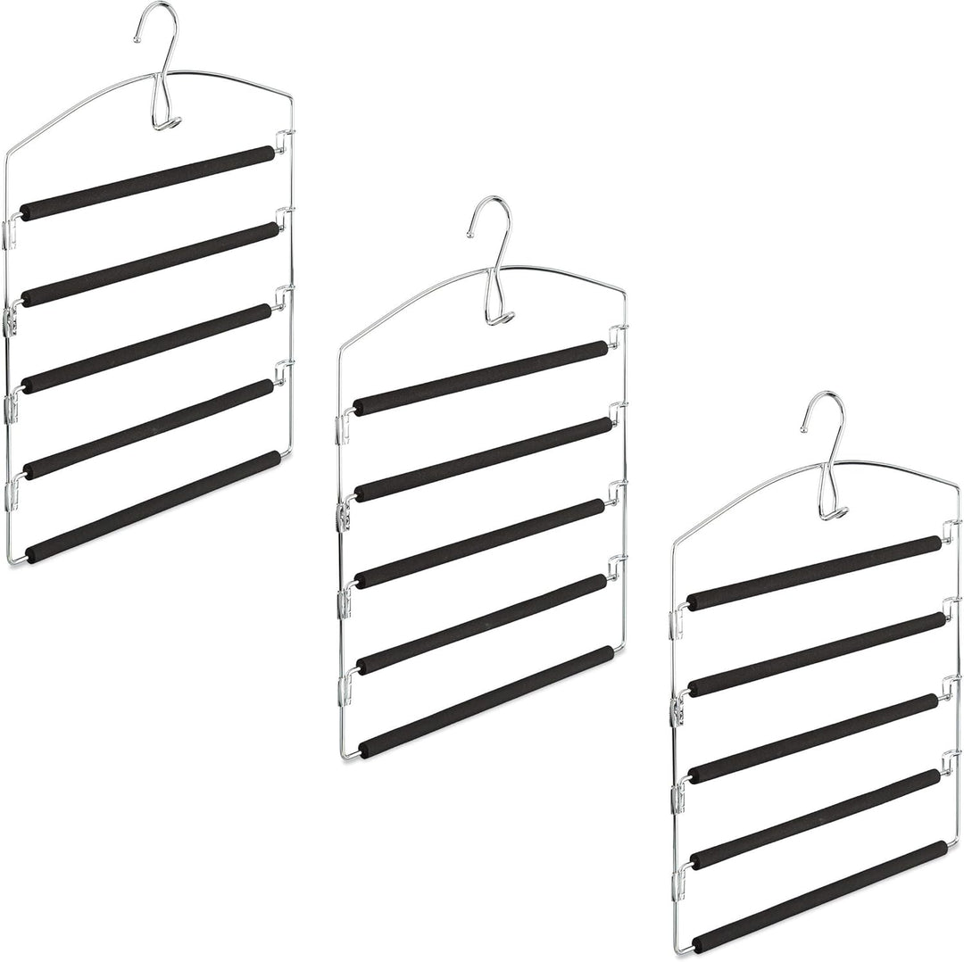 12 x Hosenbügel platzsparend, Hosenkleiderbügel mehrfach, Metall, gepolstert, HBT: 44,5x37x2,7 cm, S