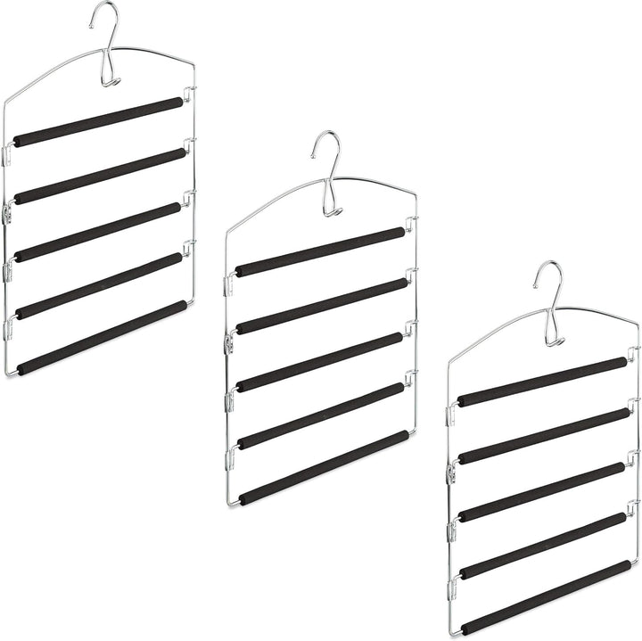 12 x Hosenbügel platzsparend, Hosenkleiderbügel mehrfach, Metall, gepolstert, HBT: 44,5x37x2,7 cm, S