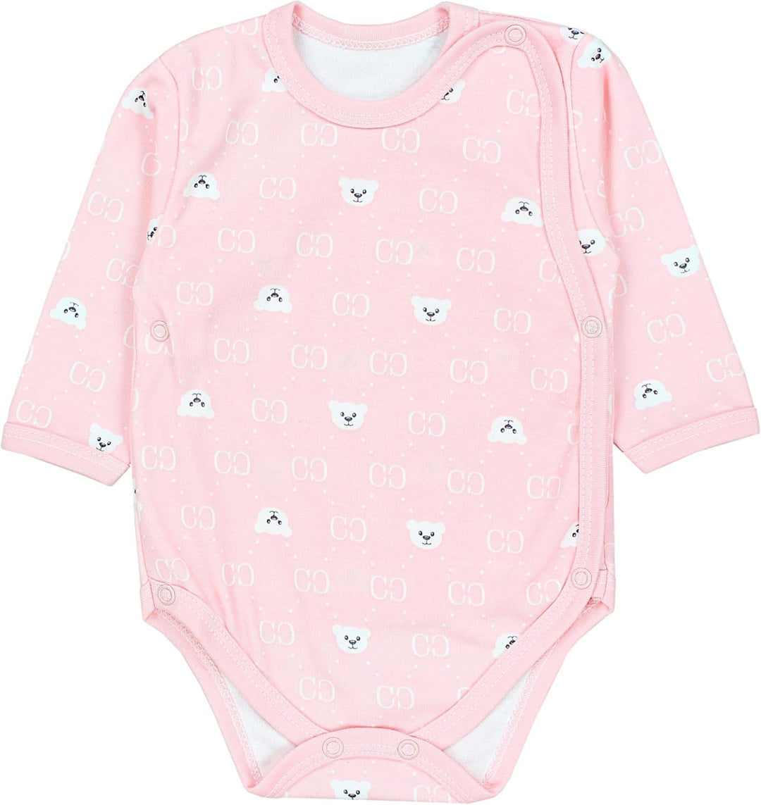 Baby Body Langarm – Wickelbody Langarm im 5er Pack aus Baumwolle für Mädchen und Jungen, Bärchen Ros
