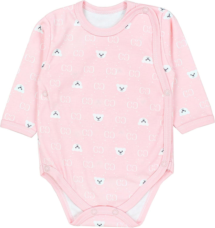 Baby Body Langarm – Wickelbody Langarm im 5er Pack aus Baumwolle für Mädchen und Jungen, Bärchen Ros