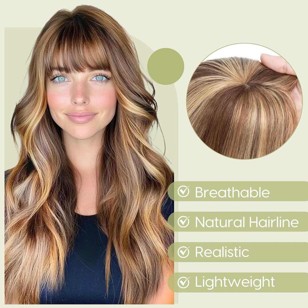 S-noilite Topper für Frauen Echthaar mit Pony 150% Dichte Toupet Haarteil Echthaar Damen Haarverdich