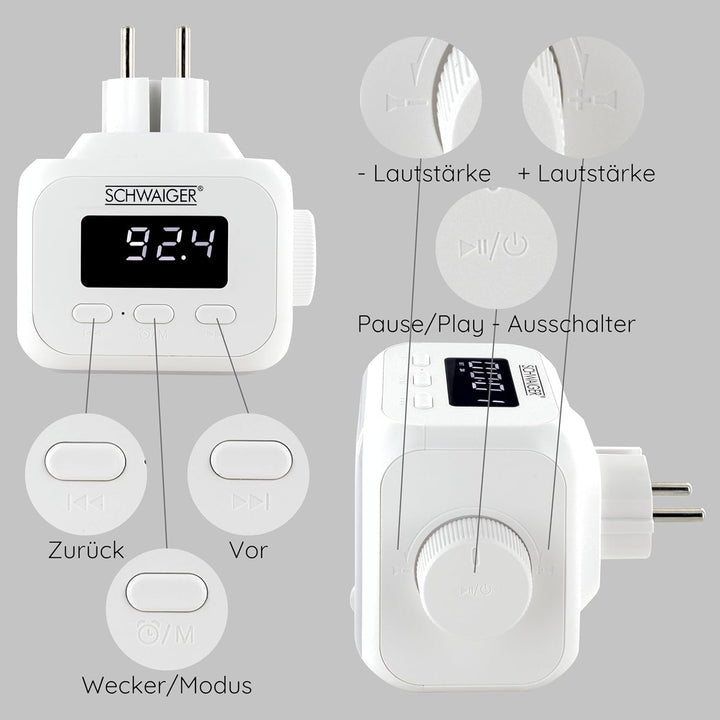 SCHWAIGER RAFM0100 Steckdosenradio Badezimmerradio Radio Steckdose FM Bluetooth Steckdosenlautsprech