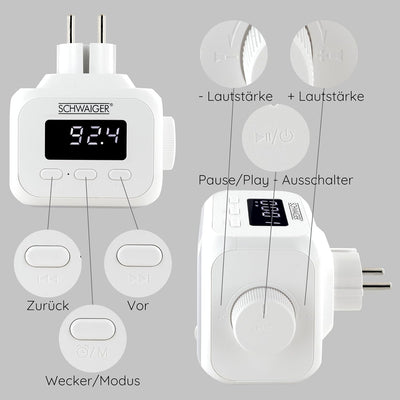 SCHWAIGER RAFM0100 Steckdosenradio Badezimmerradio Radio Steckdose FM Bluetooth Steckdosenlautsprech
