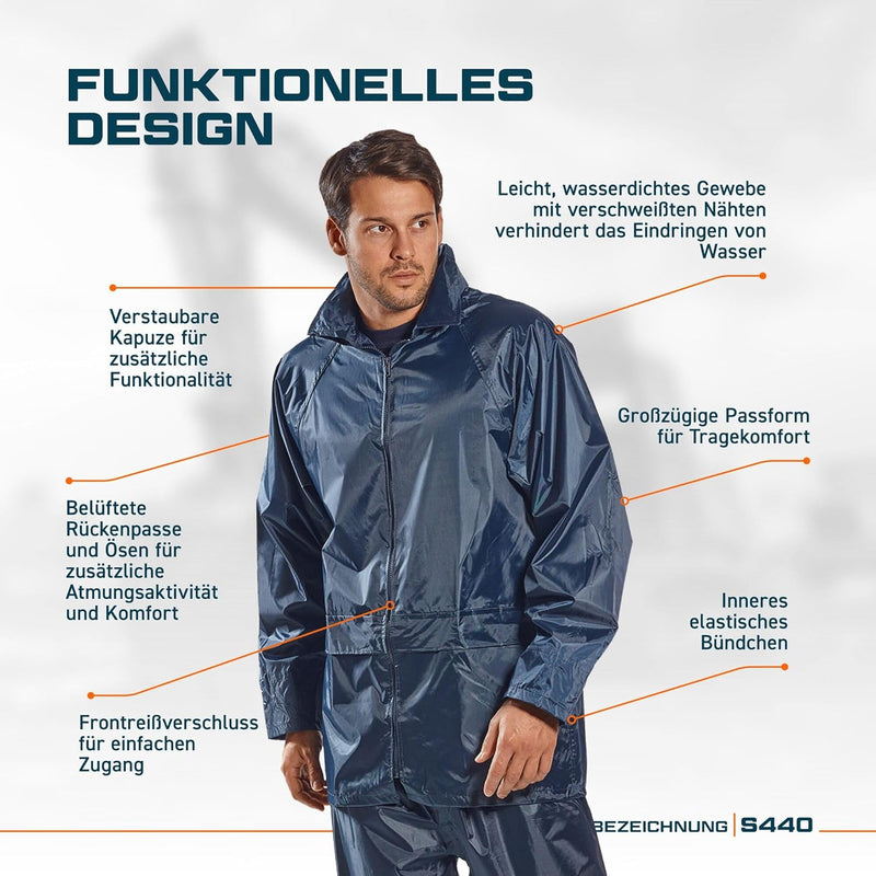 Portwest S440 Herren Leichte Wasserdichte Klassische Regenjacke Marineblau, 5XL 5XL Einfarbig, 5XL E