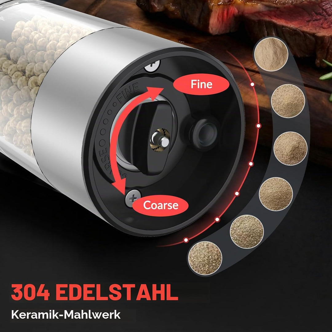 [Verbesserte grössere Kapazität] Elektrisches Salz- und Pfeffermühlen-Set mit USB-Ladebasis, 95 ml g