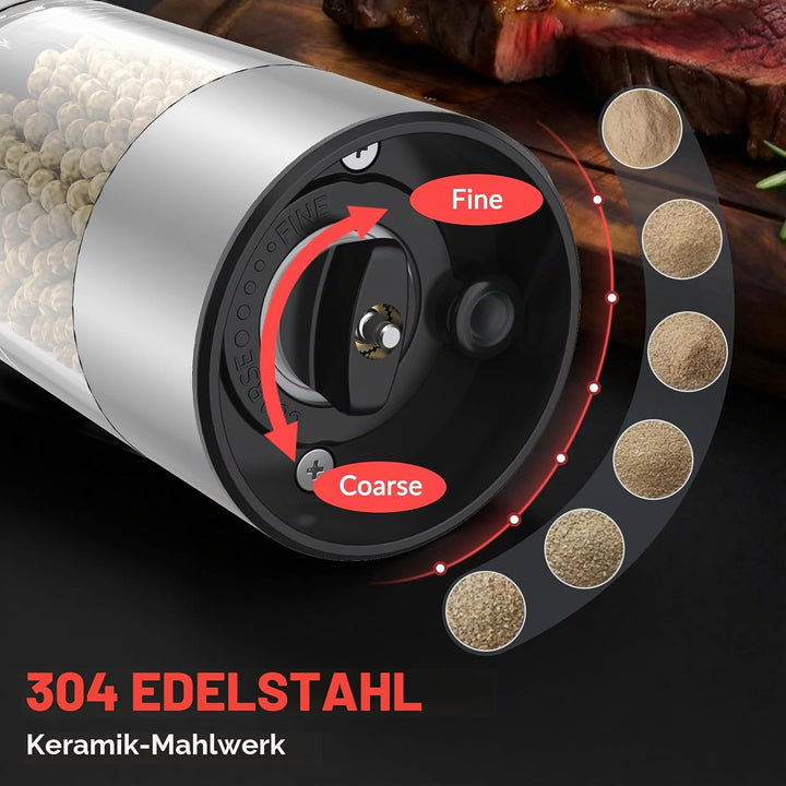 [Verbesserte grössere Kapazität] Elektrisches Salz- und Pfeffermühlen-Set mit USB-Ladebasis, 95 ml g