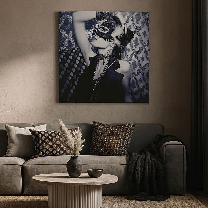 ARTTOR Bilder auf Leinwand 70x70cm Leinwandbild Frau Karneval Maske Mode Gross Wanddeko Bild Schlafz