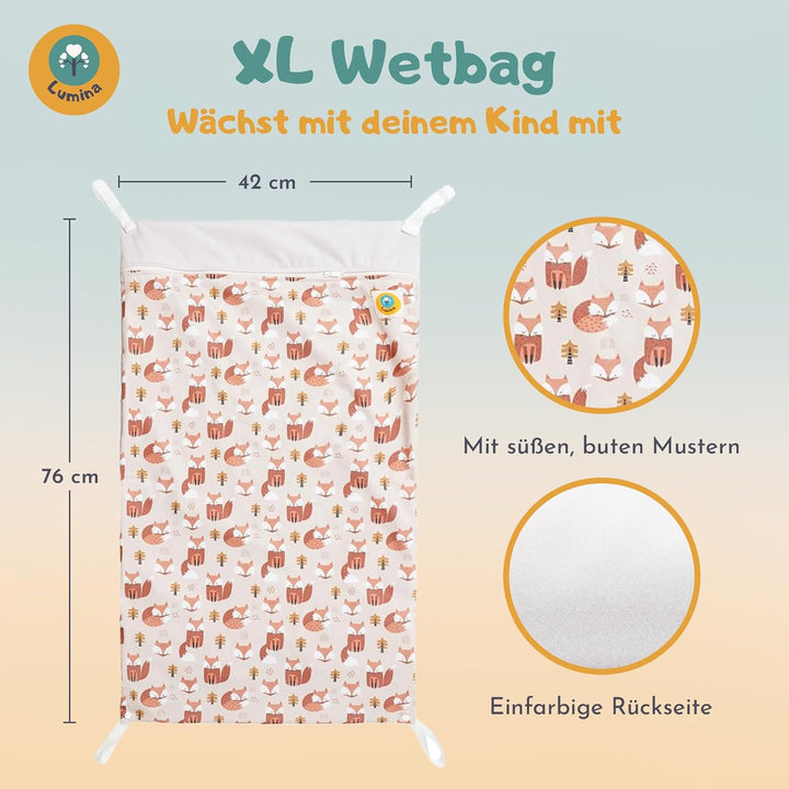 Lumina Wetbag XL – Nassbeutel für Stoffwindeln, Kindergarten & Schwimmsachen – Windeltasche mit 2 Re