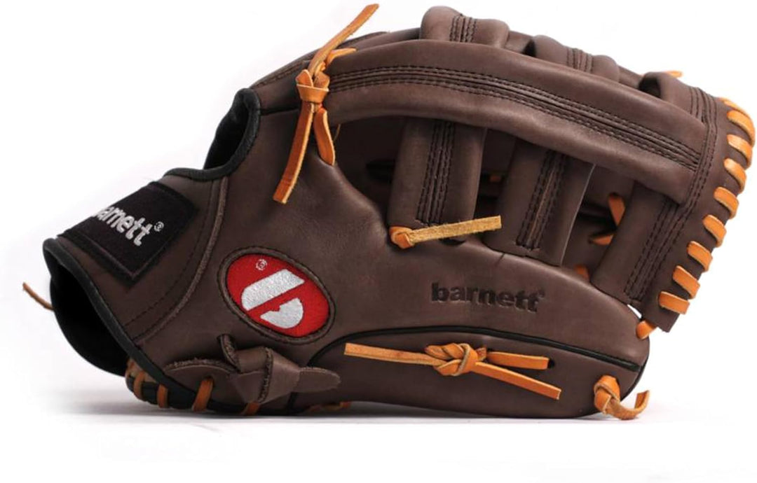 BARNETT GL-130 Baseball Handschuh, Echtleder, Wettkampf, Outfield & Softball 13", braun RH (für Link