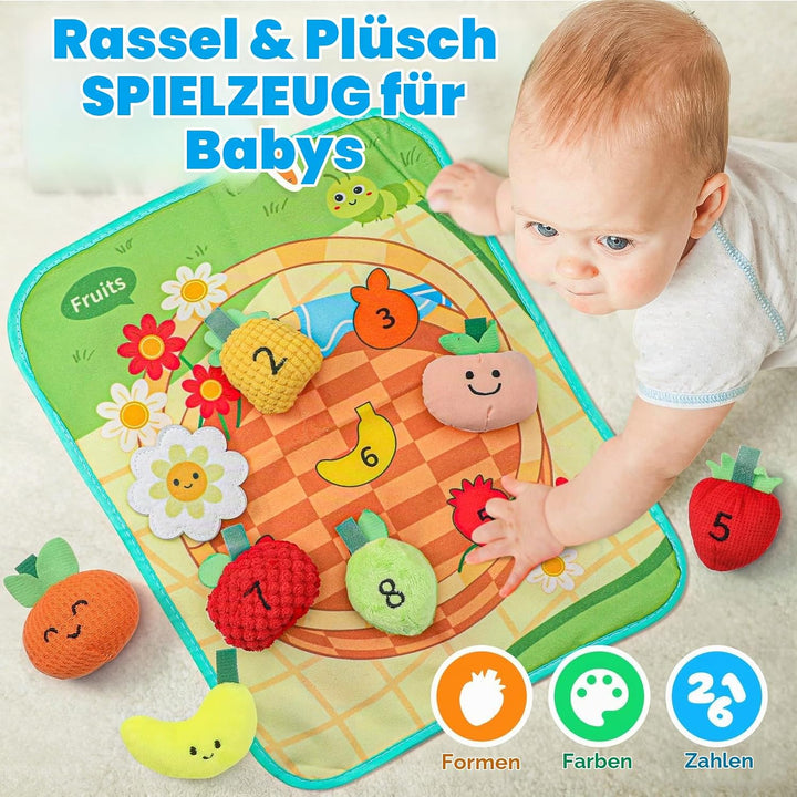 Mini Tudou Baby Spielzeug ab 6 Monate,15 Stück Sensorische Knister Früchte Gemüse Bauernhof Plüschti