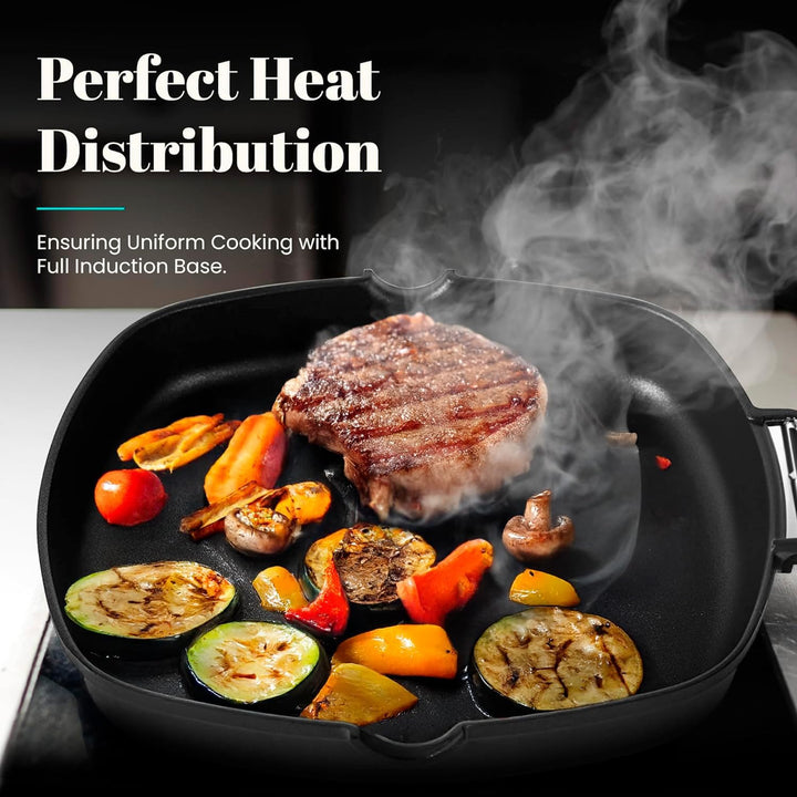 WECOOK! Ecostone Grillpfanne Induktion Glatter, 24 x 24 cm, Antihaftbeschichtung ILAG Ökologisch PFO