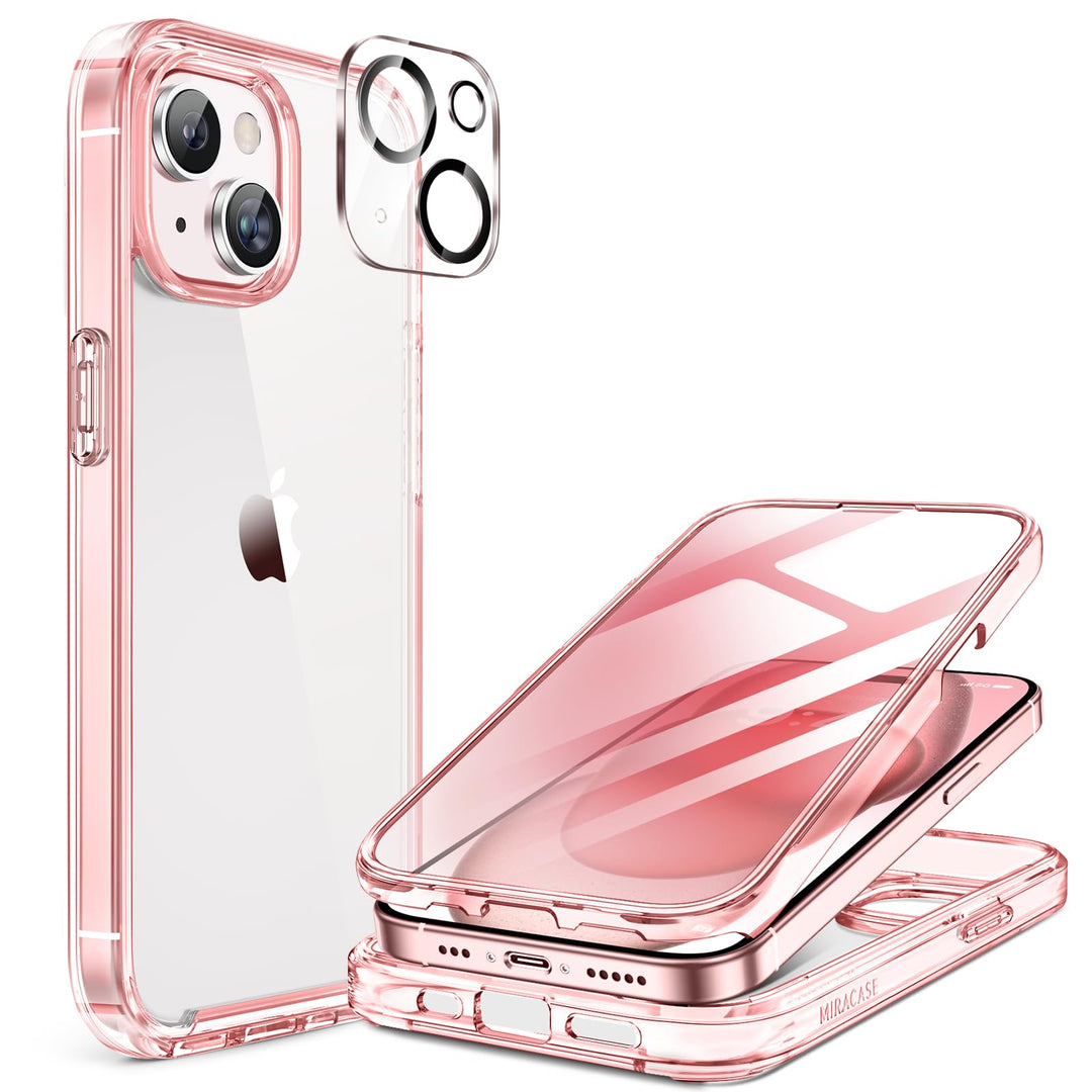 Miracase 360 Grad für iPhone 15 Hülle mit Eingebaut Glas Schutzfolie und Kameraschutz, Stossfest Kom