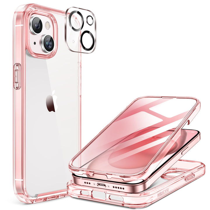 Miracase 360 Grad für iPhone 15 Hülle mit Eingebaut Glas Schutzfolie und Kameraschutz, Stossfest Kom