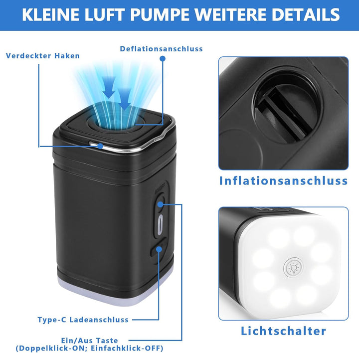 Elektrische Luftpumpe für Luftmatratze, Klein Luftpumpe Luftmatratze Pumpe mit 5 Düsen, Tragbare Ele