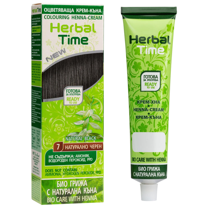 Herbal Time Schwarz 7 | Pflanzenhaarfarbe als Haarfarben-Creme mit Henna | Gebrauchsfertig | Deckt g