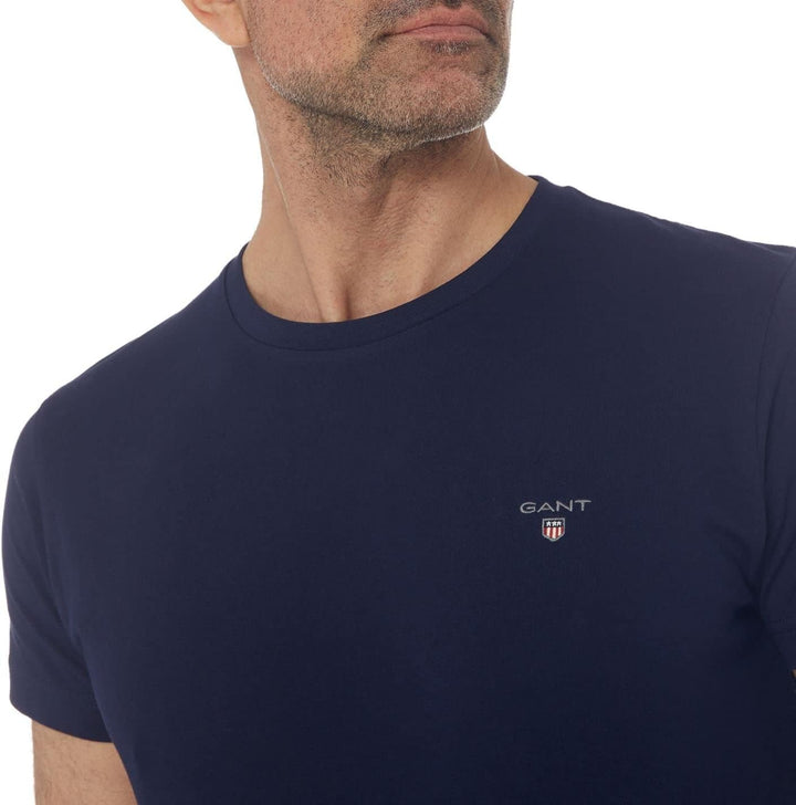 GANT Halbarm T-Shirt Regular Fit Baumwolle Logo-Stick weiss Evening Blue M, Evening Blue M