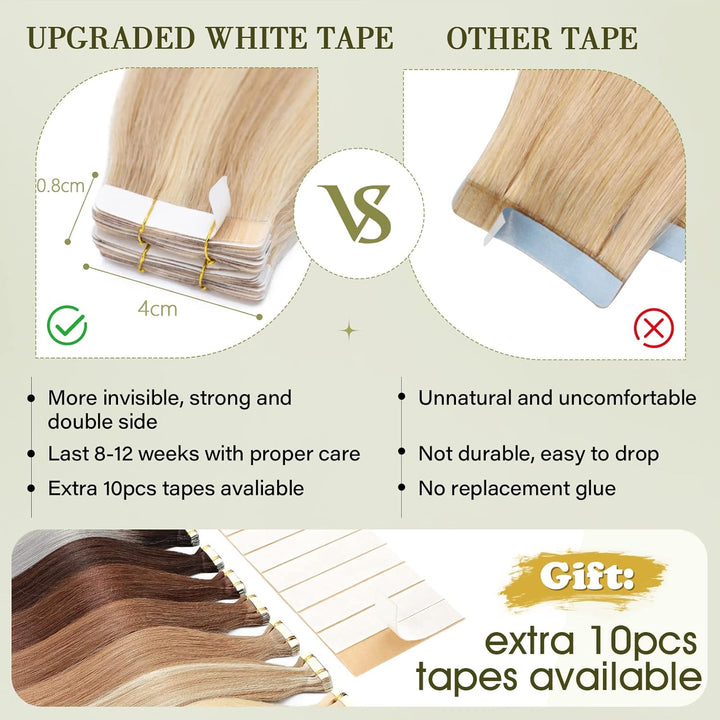 Benehair Tape in Extensions Echthaar, Invisible Tape Extensions Echt Haar, 20Pcs 30g Haarverlängerun
