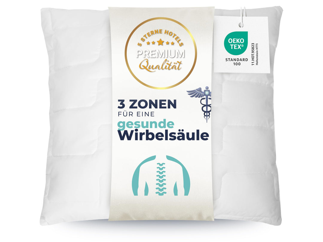 ZOLLNER Deluxe 3-Zonen Kopfkissen, Schlafkissen, 80x80 cm, waschbar Weiss 80 x 80 cm, Weiss 80 x 80