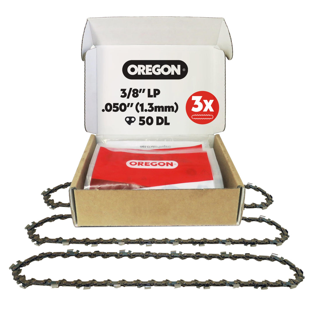 Oregon Sägekette mit 50 Antriebsgliedern, 3er-Pack Sägekette 3/8" Niedrigprofil-Kette, 35 cm Schnitt